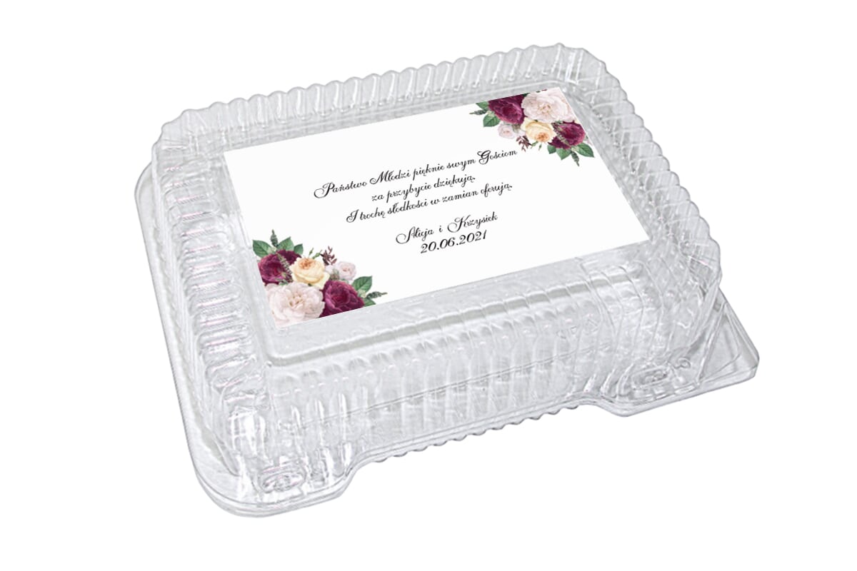 Dodatki ślubne Naklejka na plastikowe pudełko na ciasto - wzór 10