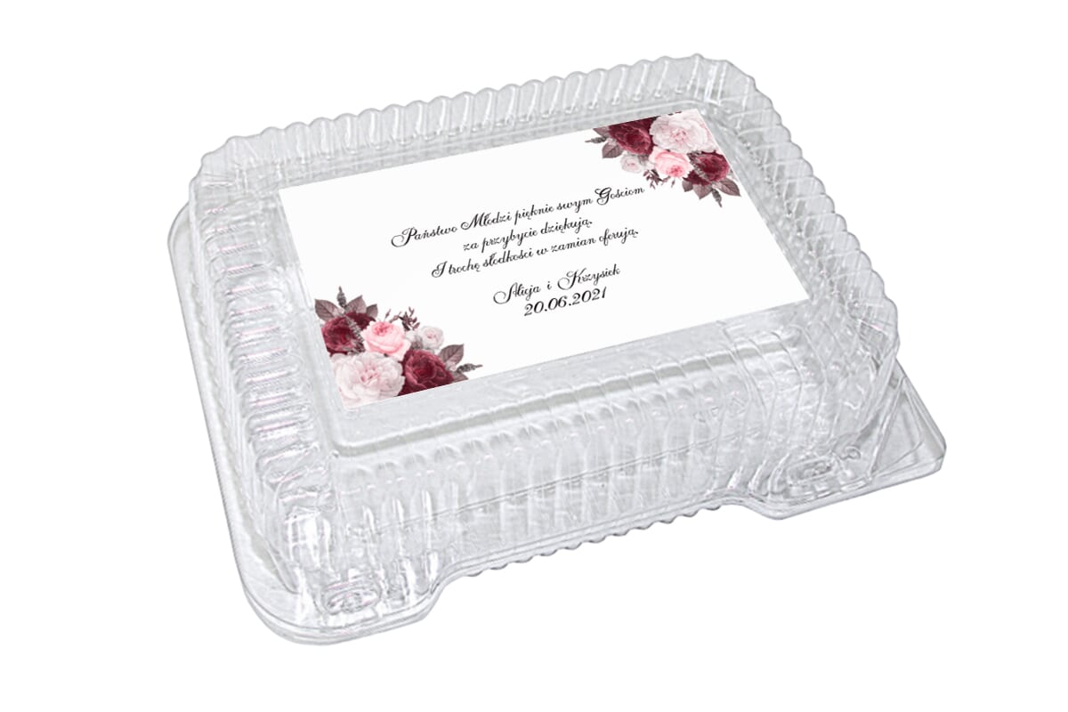 Dodatki ślubne Naklejka na plastikowe pudełko na ciasto - wzór 11