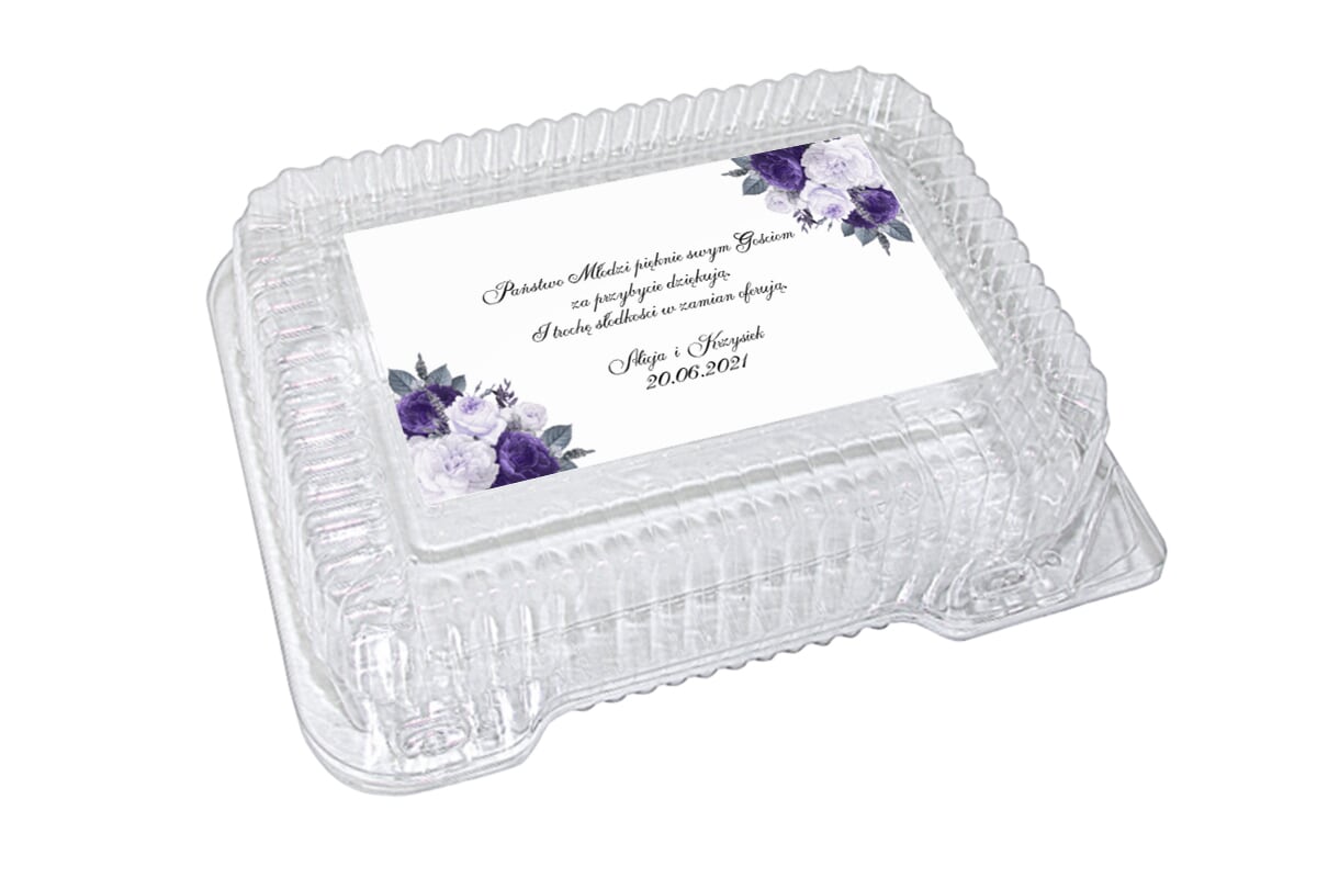Dodatki ślubne Naklejka na plastikowe pudełko na ciasto - wzór 12