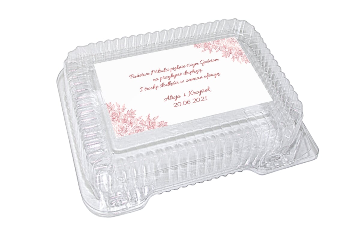 Dodatki ślubne Naklejka na plastikowe pudełko na ciasto - wzór 2