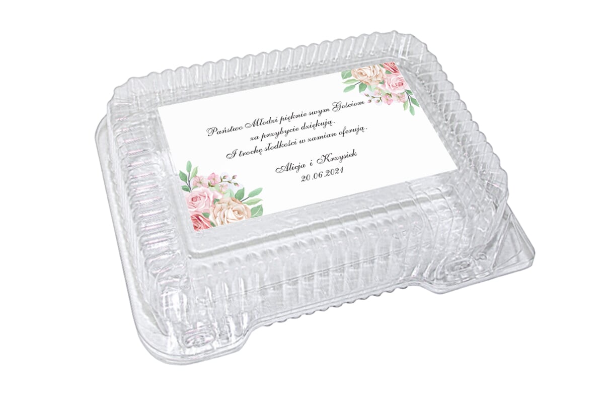 Dodatki ślubne Naklejka na plastikowe pudełko na ciasto - wzór 25