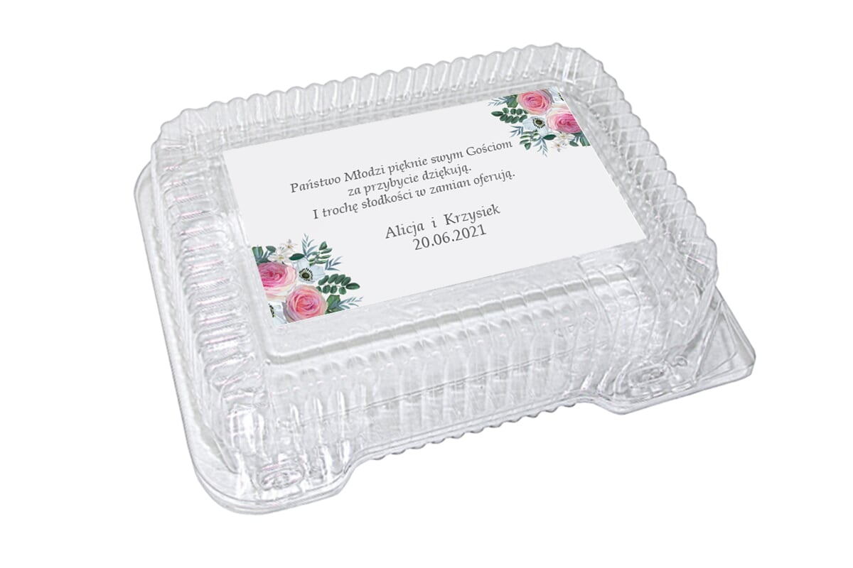 Dodatki ślubne Naklejka na plastikowe pudełko na ciasto - wzór 28