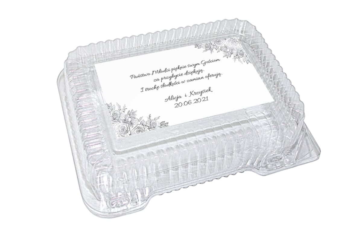 Dodatki ślubne Naklejka na plastikowe pudełko na ciasto - wzór 3
