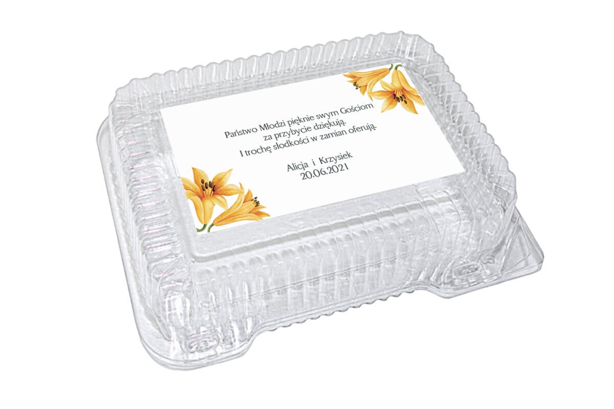 Dodatki ślubne Naklejka na plastikowe pudełko na ciasto - wzór 4