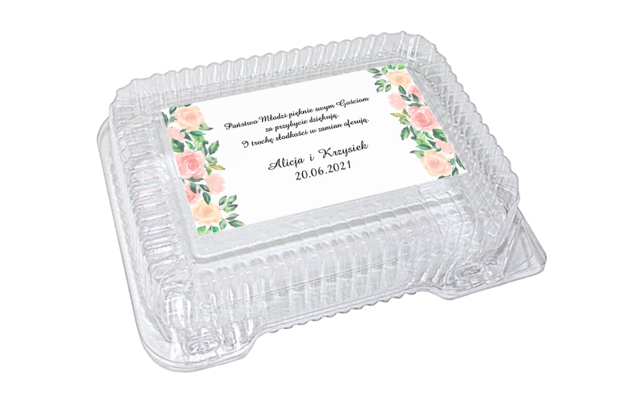 Dodatki ślubne Naklejka na plastikowe pudełko na ciasto - wzór 46