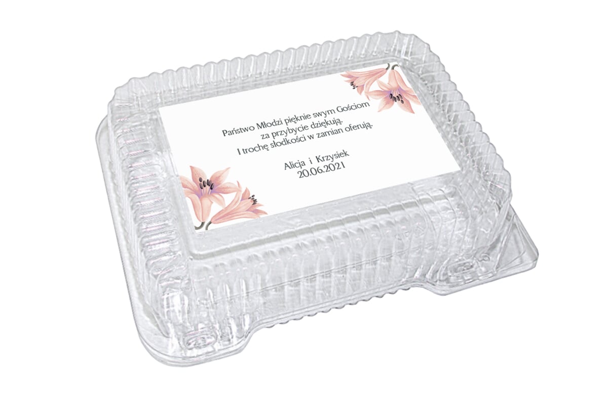 Dodatki ślubne Naklejka na plastikowe pudełko na ciasto - wzór 5