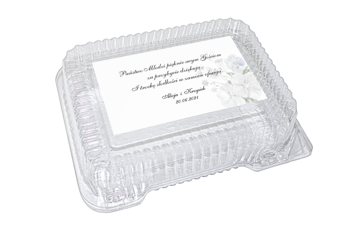 Dodatki ślubne Naklejka na plastikowe pudełko na ciasto - wzór 62
