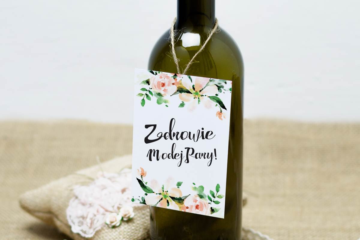 Dodatki ślubne Zawieszka na alkohol do zaproszeń Boho Biała magnolia