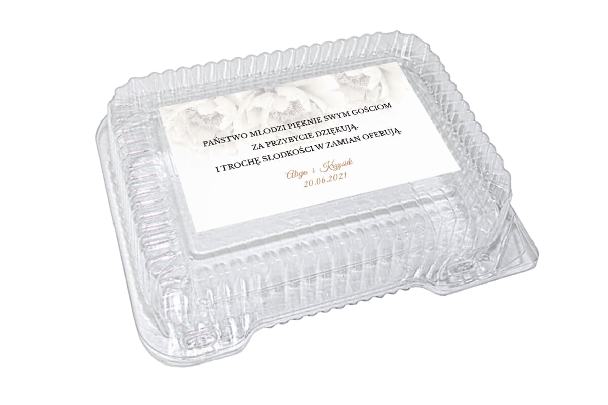 Dodatki ślubne Naklejka na plastikowe pudełko na ciasto - wzór 9