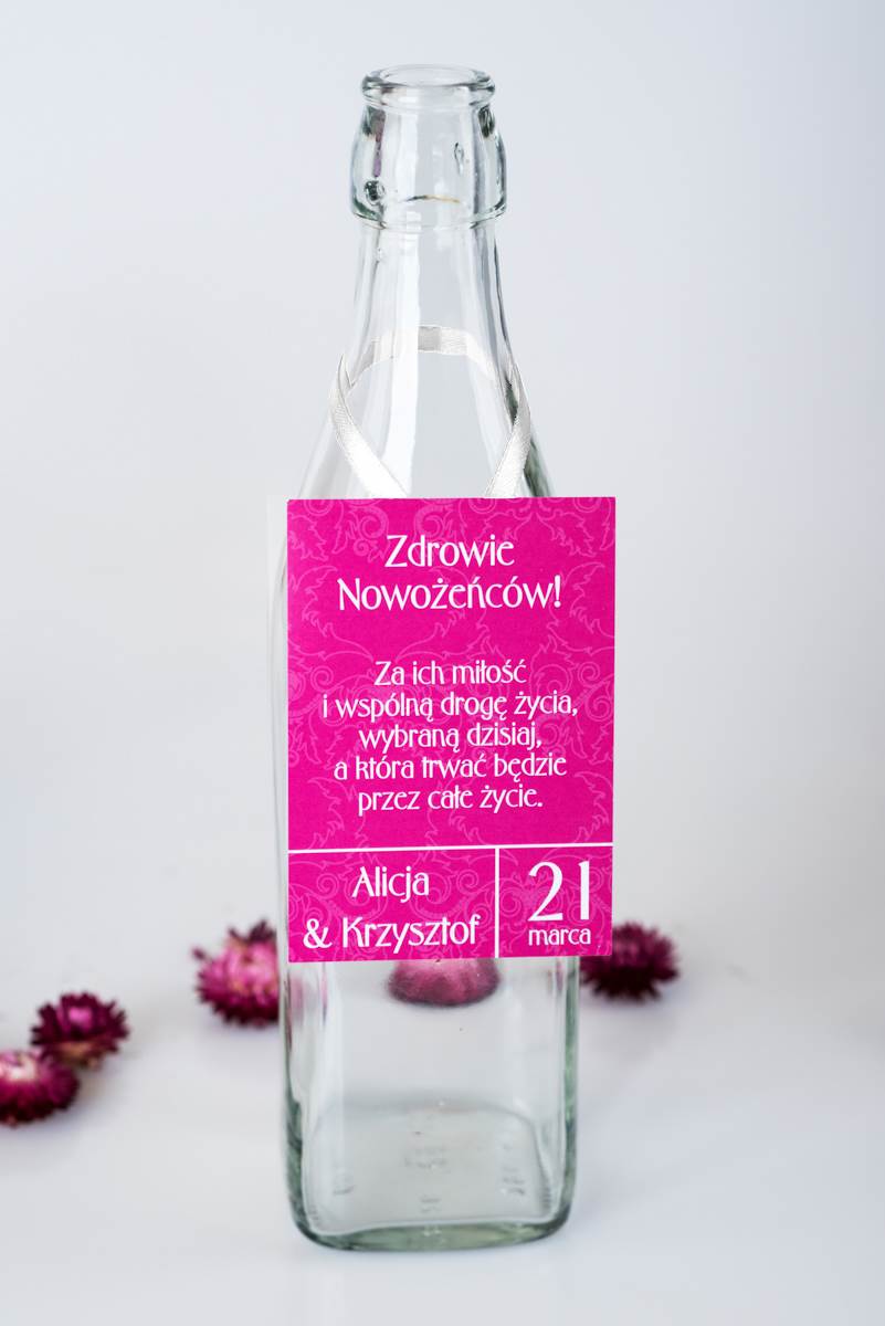 Dodatki ślubne Zawieszka na alkohol do zaproszeń FotoZaproszenie - Różowe ornamenty