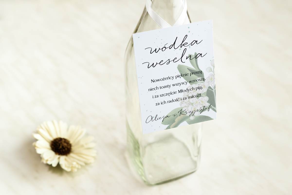 Dodatki ślubne Zawieszka na alkohol do zaproszenia Burgundowe - Białe kwiaty wiśni