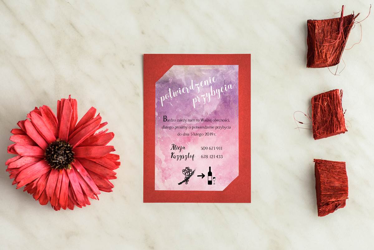 Dodatki ślubne Dodatkowa karteczka RSVP Burgundowa - Różowe niebo