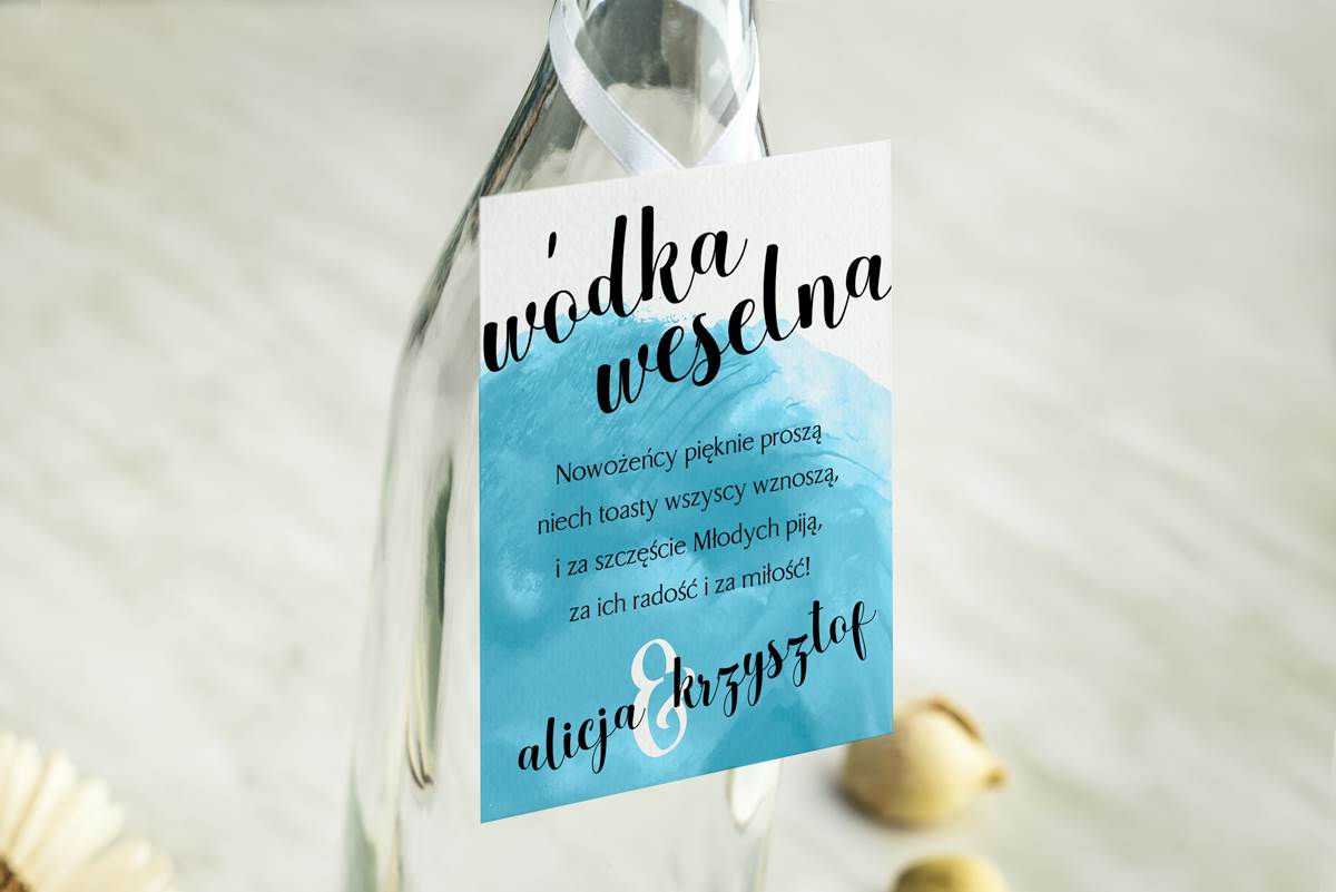 Dodatki ślubne Zawieszka na alkohol do zaproszenia Granatowe - Błękitny odcisk