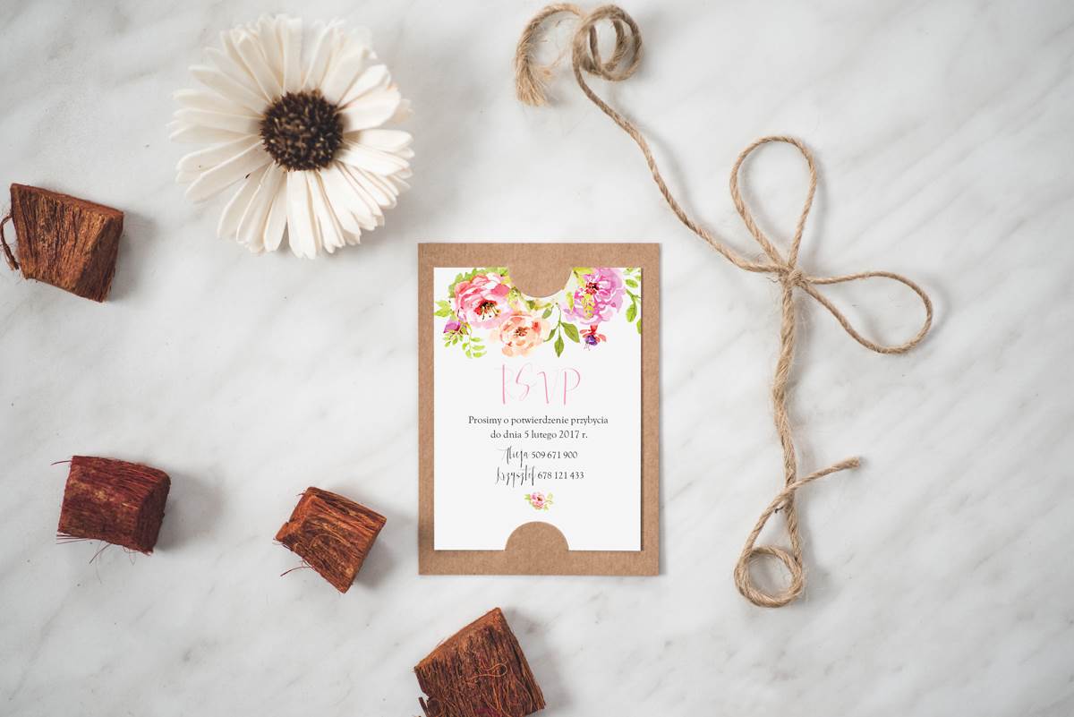 Dodatki ślubne Dodatkowa karteczka do zaproszeń Boho Kolorowe polne kwiaty