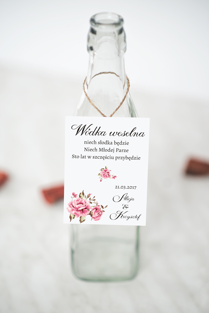 Dodatki ślubne Zawieszka na alkohol do zaproszeń Boho Różowe róże