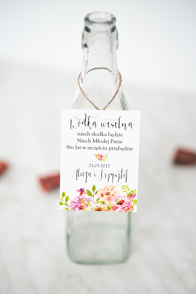 Dodatki ślubne Zawieszka na alkohol do zaproszeń Boho Kolorowe polne kwiaty