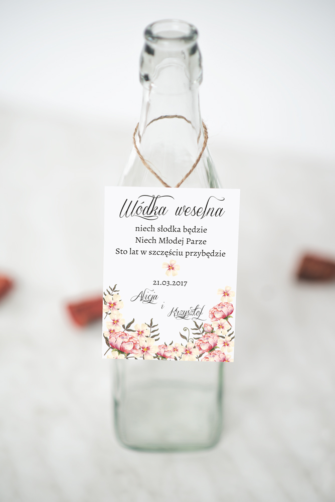 Dodatki ślubne Zawieszka na alkohol do zaproszeń Boho Różowe kwiatuszki