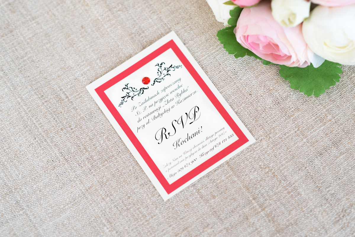 Dodatki ślubne Dodatkowa karteczka do zaproszeń Eleganckie z brylancikiem czerwone