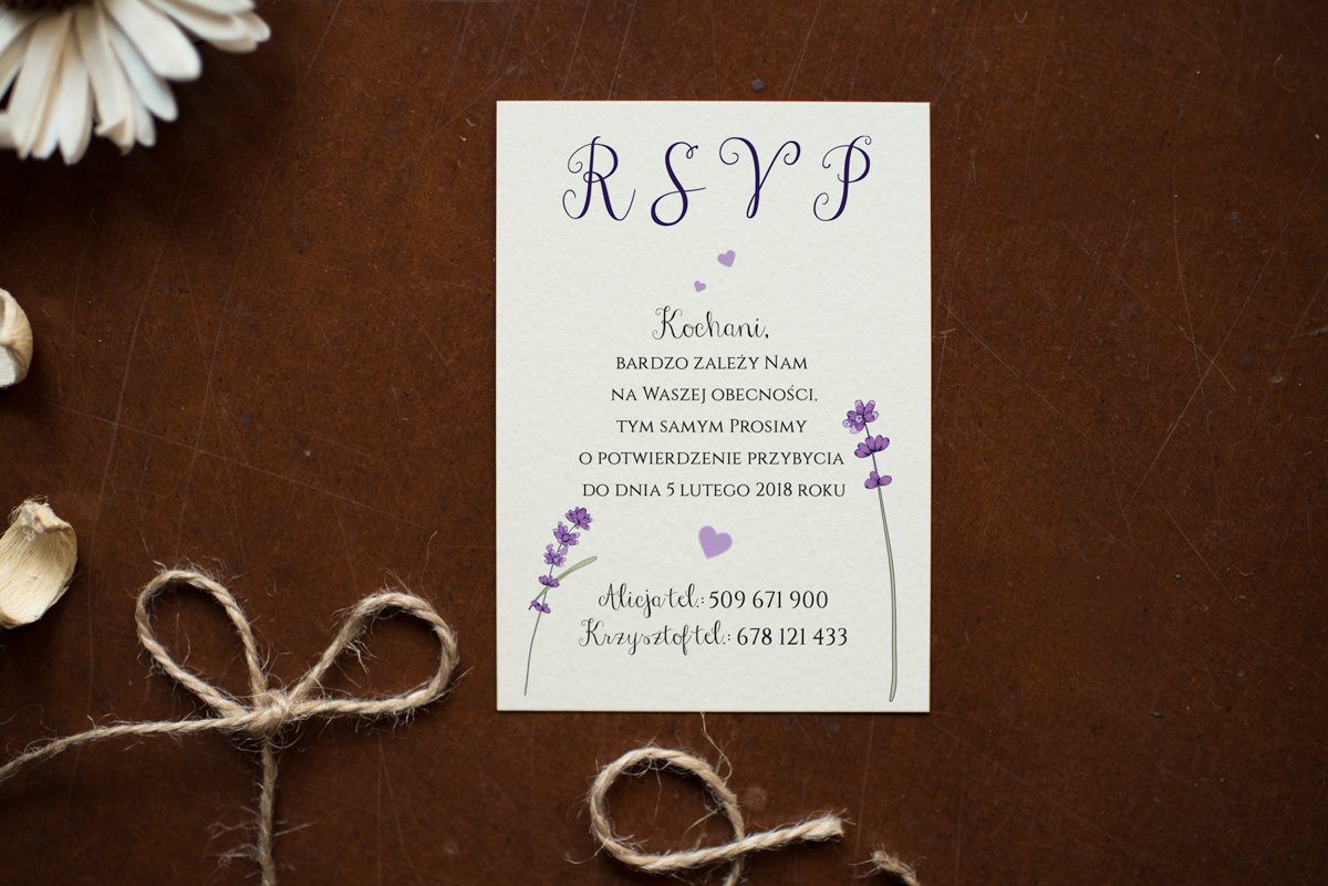 Dodatki ślubne Dodatkowa karteczka do zaproszeń Kwiaty: Lawenda