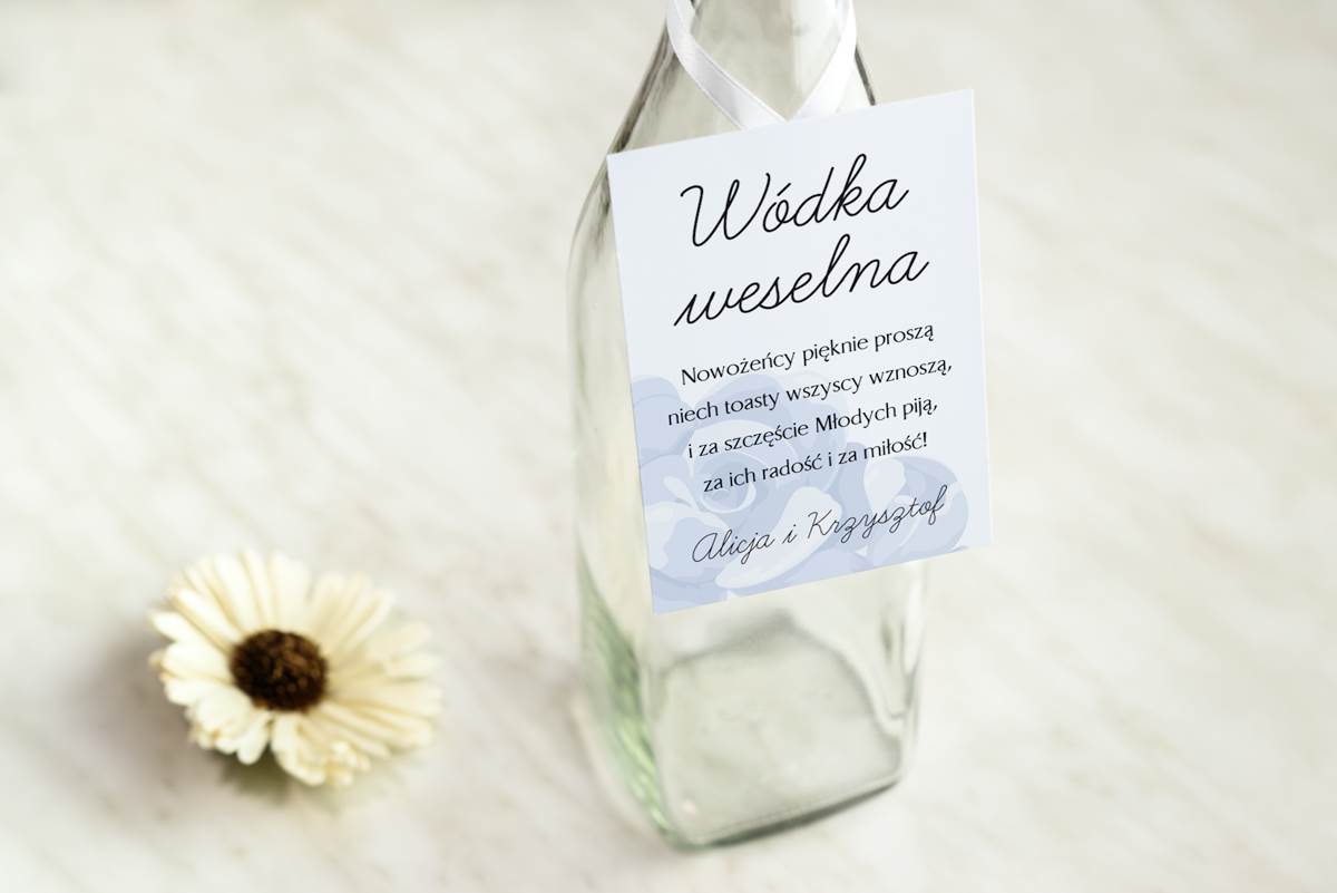 Dodatki ślubne Zawieszka na alkohol do zaproszenia Granatowe - Niebieskie róże
