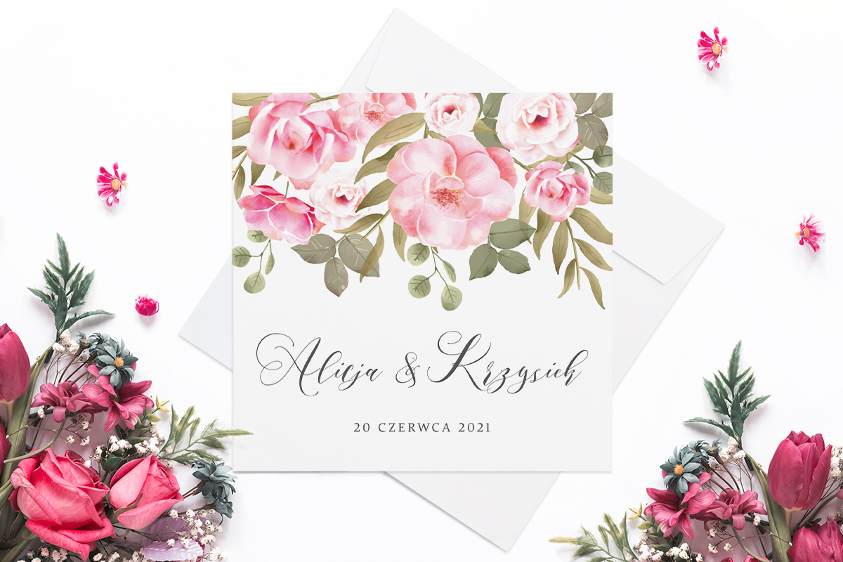 Eleganckie zaproszenia ślubne Eleganckie zaproszenie ślubne Różowy Motyw - Ogrodowe róże