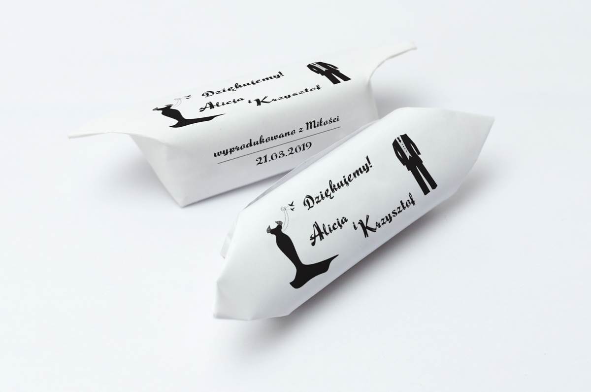 Krówki w papierku Krówki ślubne 1 kg - Podziękowania dla gości - Black&White Suknia i Garnitur