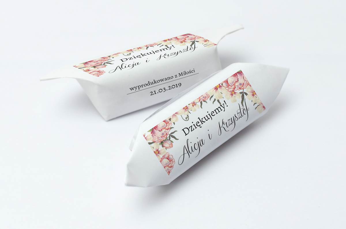 Krówki w papierku Krówki ślubne 1 kg - Podziękowania dla gości - Boho Różowe kwiatuszki