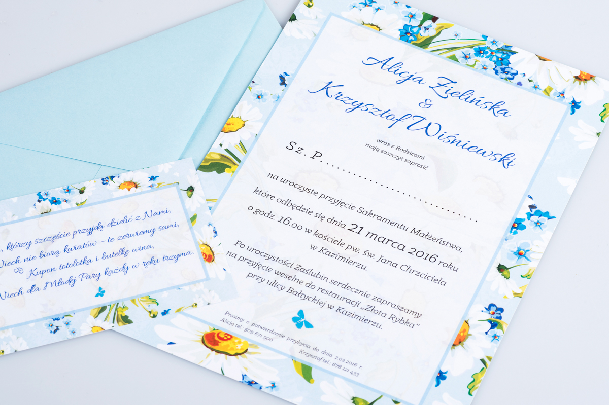 Dodatki ślubne Dodatkowa karteczka do zaproszeń Kwiaty: Stokrotki
