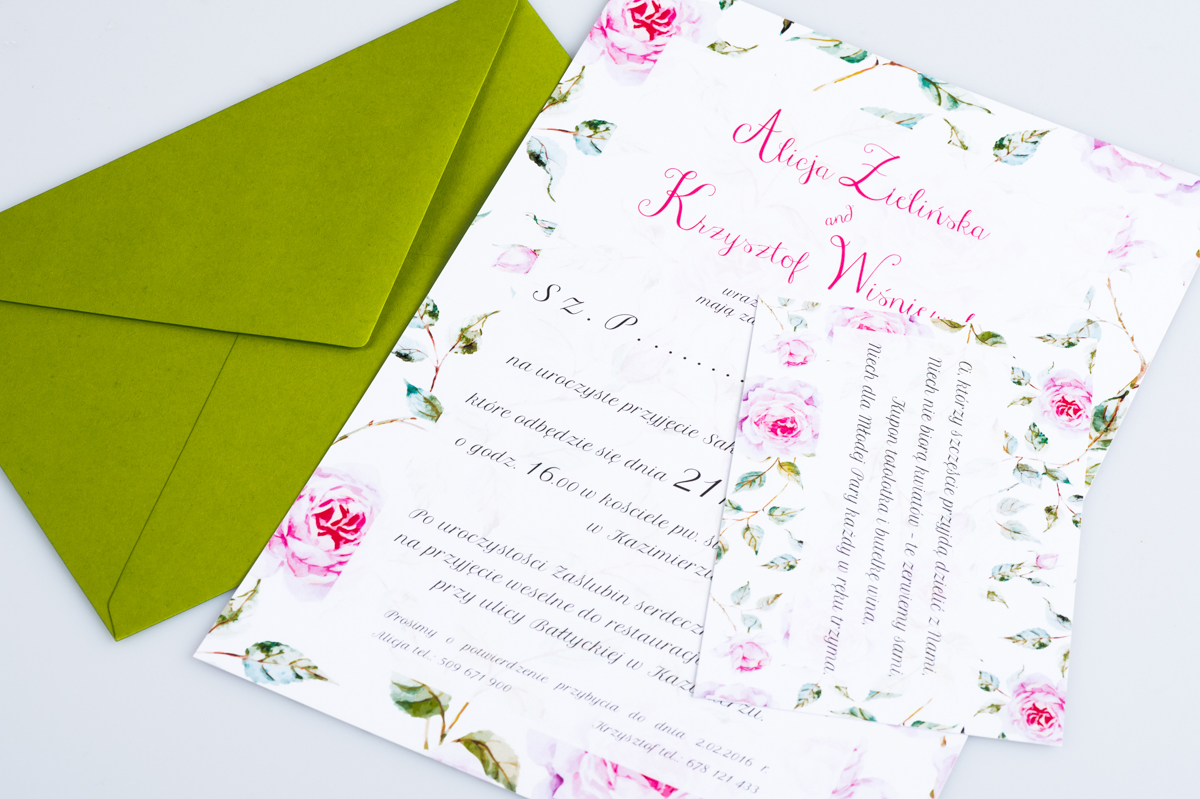 Dodatki ślubne Dodatkowa karteczka do zaproszeń Kwiaty: Róże