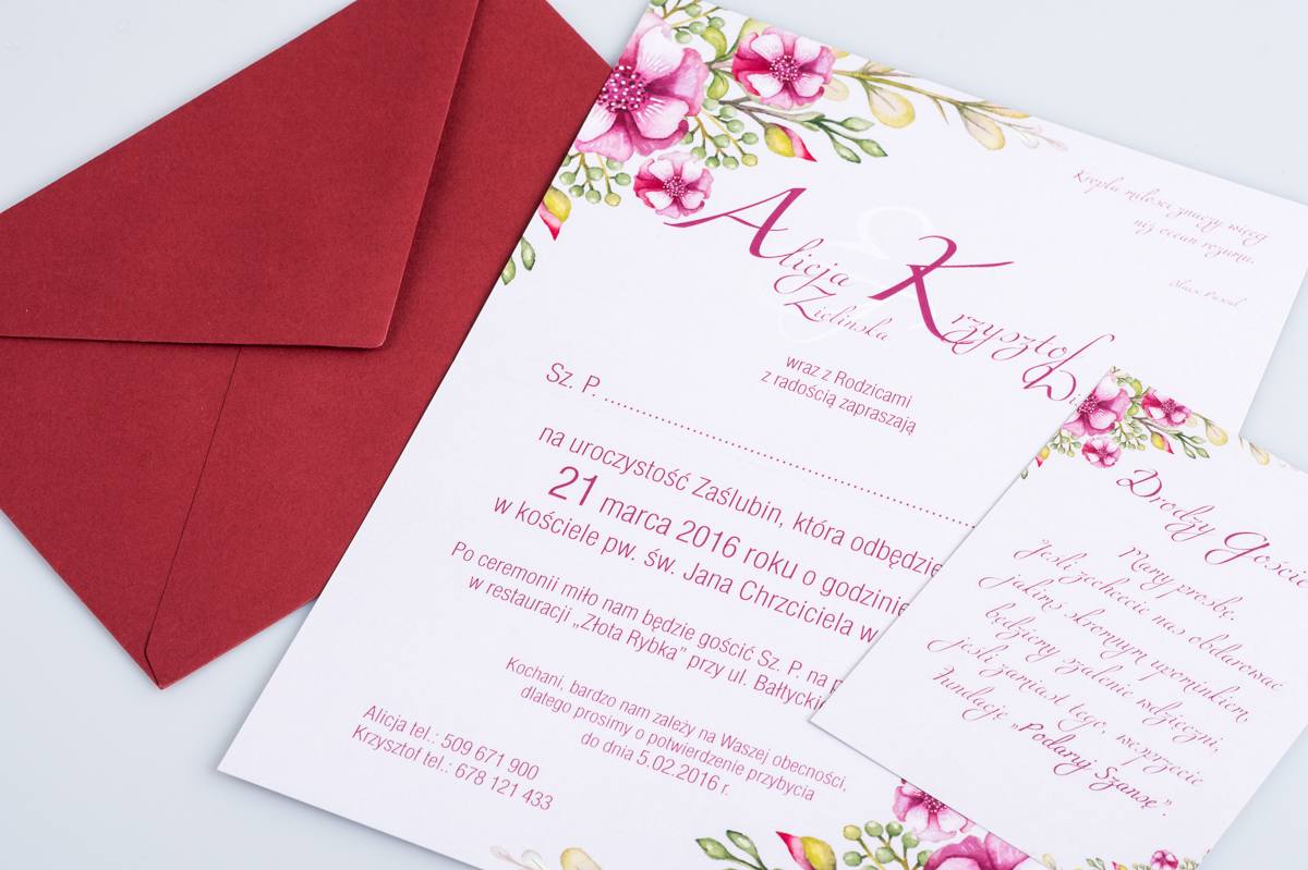 Dodatki ślubne Dodatkowa karteczka do zaproszeń Kwiaty: Piwonie