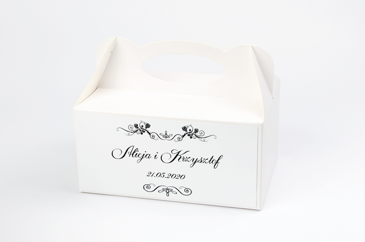 Podziękowania dla gości Ozdobne pudełko na ciasto - Black & White Para Młoda