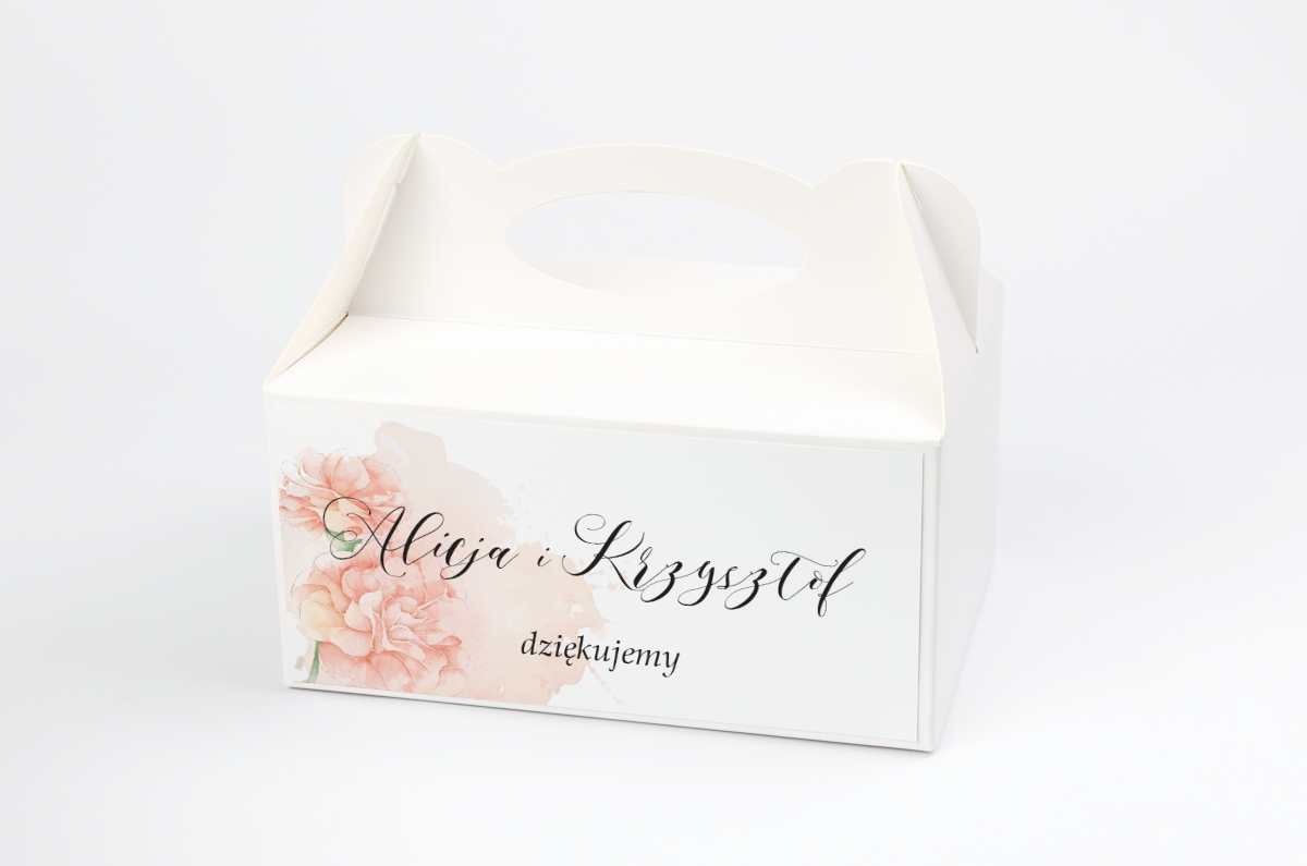 Dodatki ślubne Ozdobne pudełko na ciasto - do zaproszenia Namalowane Kwiaty – Herbaciane piwonie
