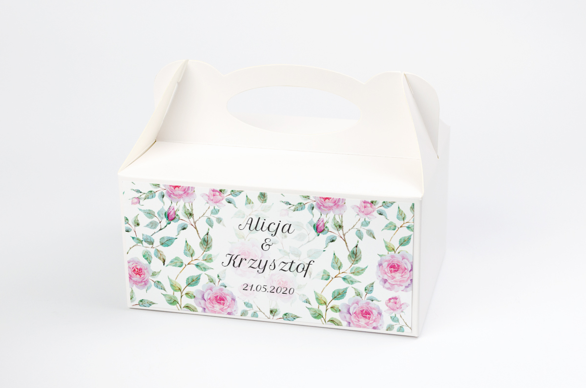 Podziękowania dla gości Ozdobne pudełko na ciasto - Kwiaty: Róże