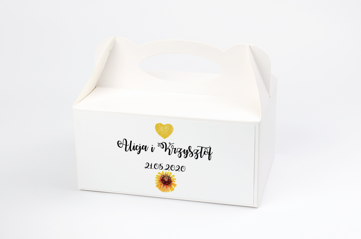 Podziękowania dla gości Ozdobne pudełko na ciasto - Kwiaty: Słoneczniki