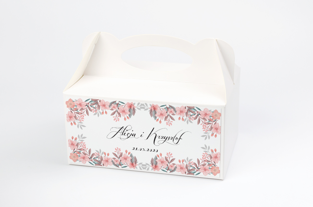 Podziękowania dla gości Ozdobne pudełko na ciasto - Wianki Pudrowe Kwiaty