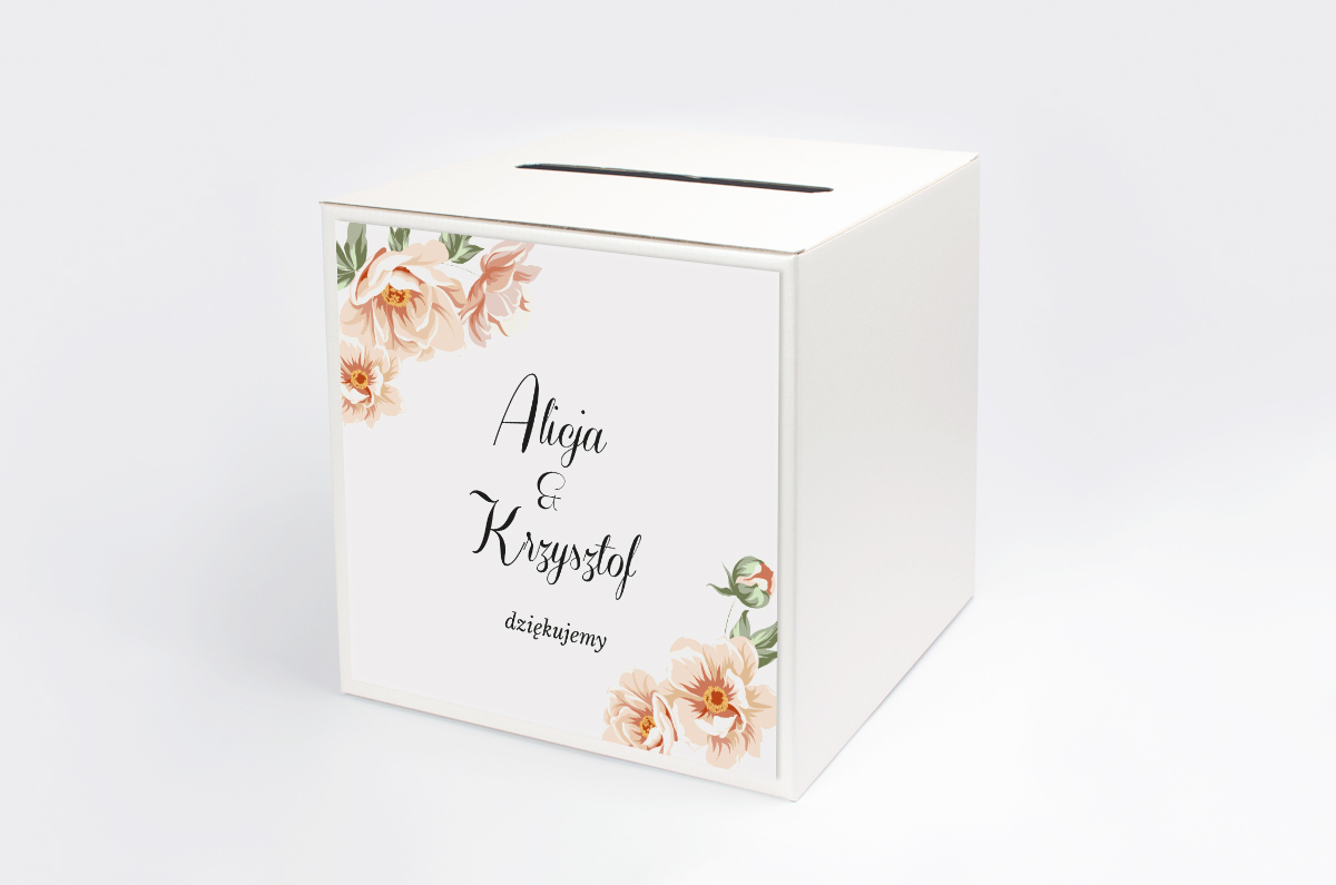 Dekoracje ślubne Pudełko na koperty do zaproszenia jednokartkowe - Geometryczne różowe kwiaty