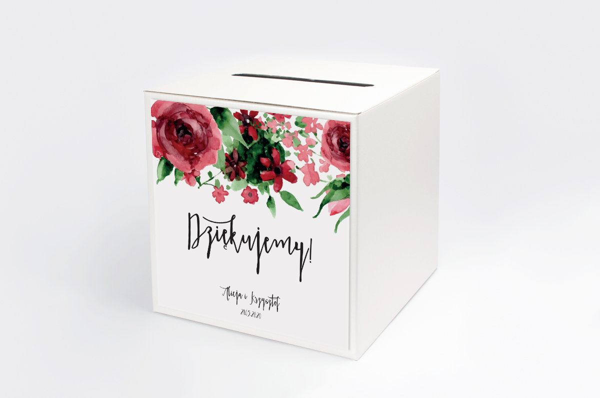 Dekoracje ślubne Personalizowane pudełko na koperty - Boho Burgundowe Róże
