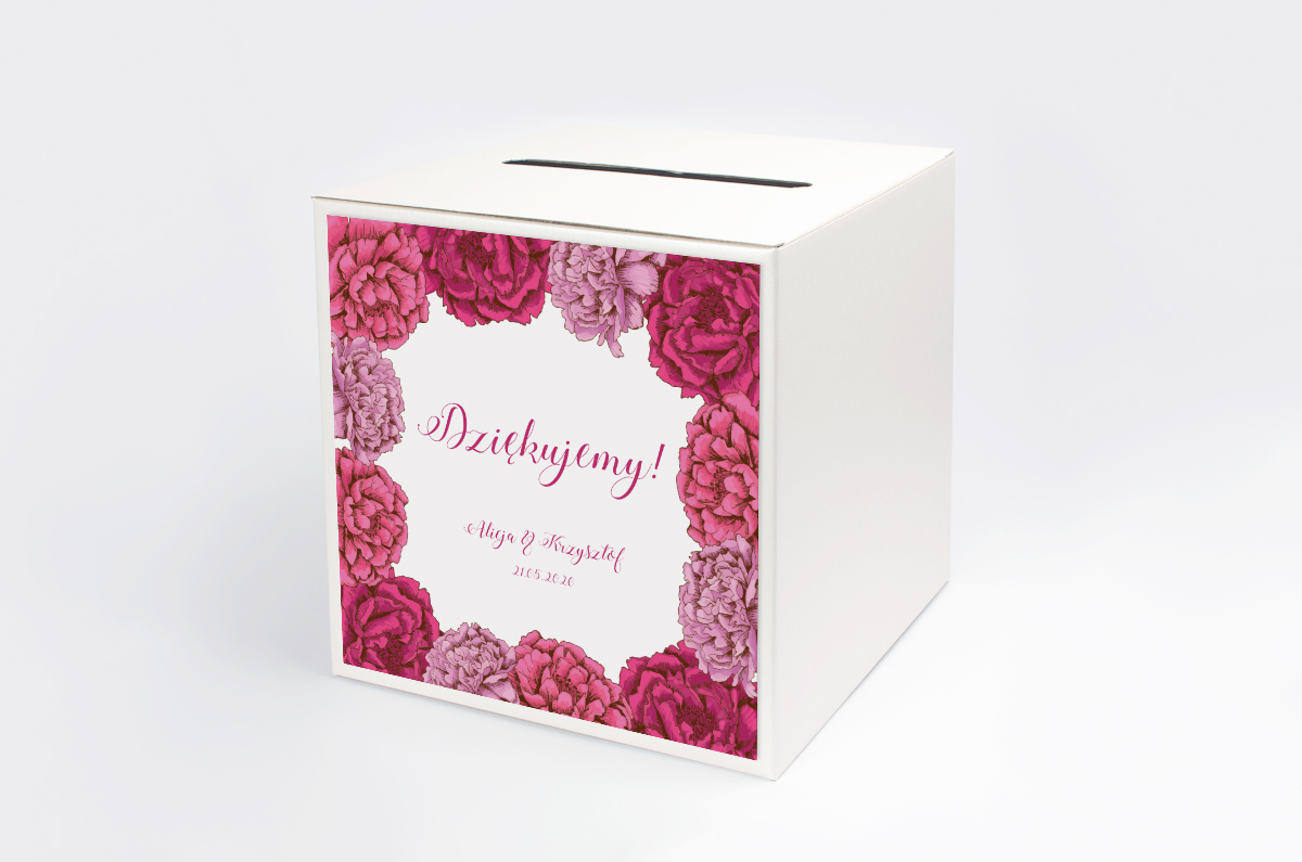 Dekoracje ślubne Personalizowane pudełko na koperty - do zaproszeń Kwadratowa Kartka: Różowe Piwonie