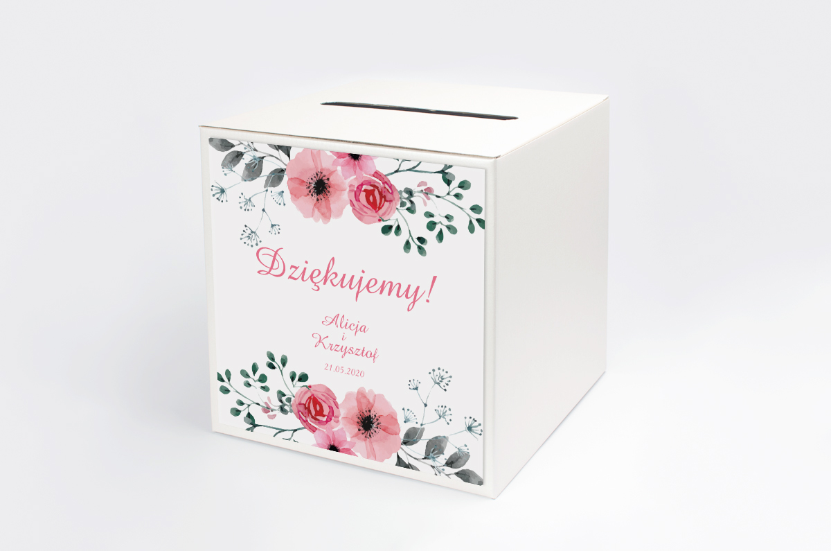 Atrakcje i dekoracje Personalizowane pudełko na koperty - Kwiaty z nawami: Kwiatuszki pink
