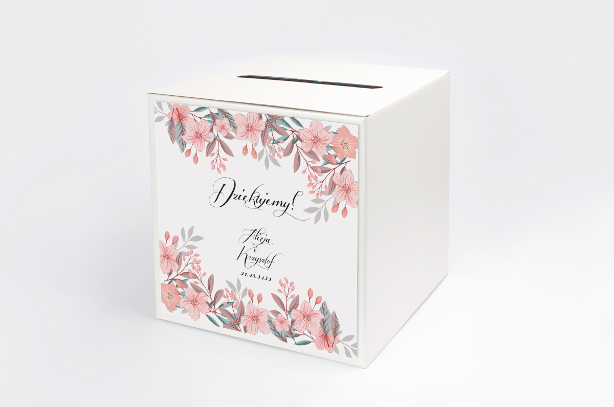 Dekoracje ślubne Personalizowane pudełko na koperty -  Wianki: Pudrowe kwiaty
