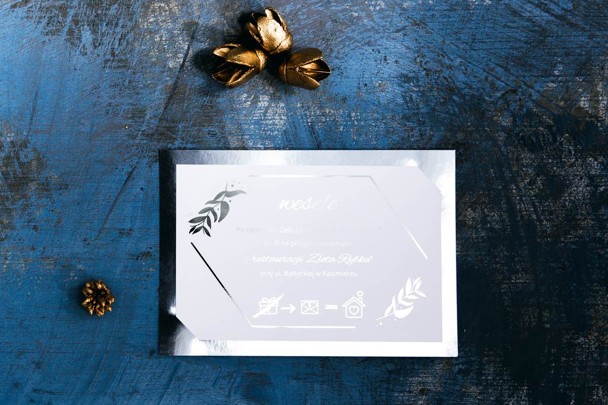 Dodatki ślubne Dodatkowa karteczka do zaproszeń Srebrne Lustro - Liście Eukaliptusa