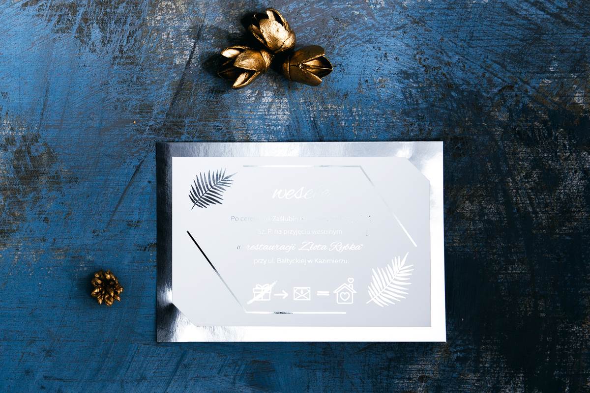 Dodatki ślubne Dodatkowa karteczka do zaproszeń Srebrne Lustro - Liście palmowe