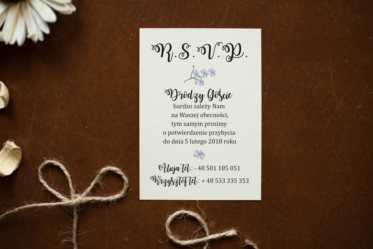 Dodatki ślubne Dodatkowa karteczka do zaproszeń Kwiaty: Storczyki