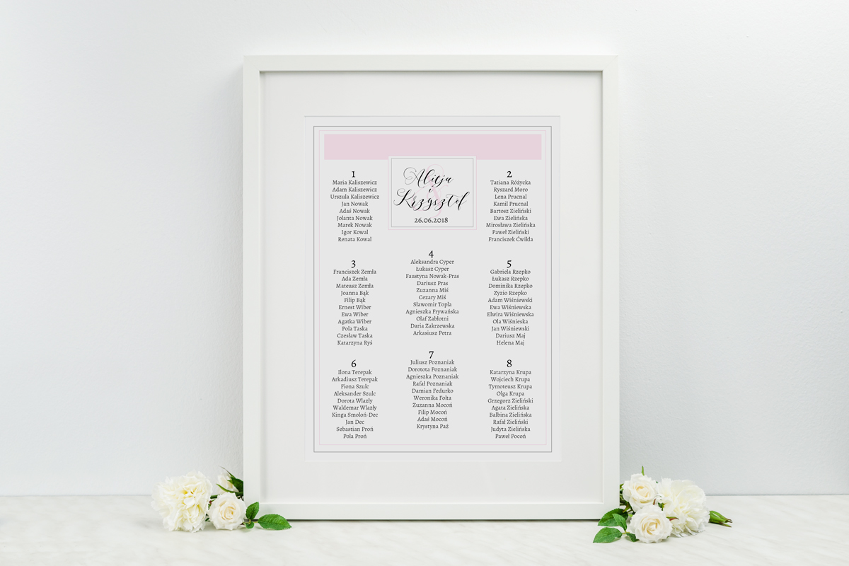 Dodatki ślubne Plan stołów weselnych - do zaproszenia FotoZaproszenie różowe z brylancikiem
