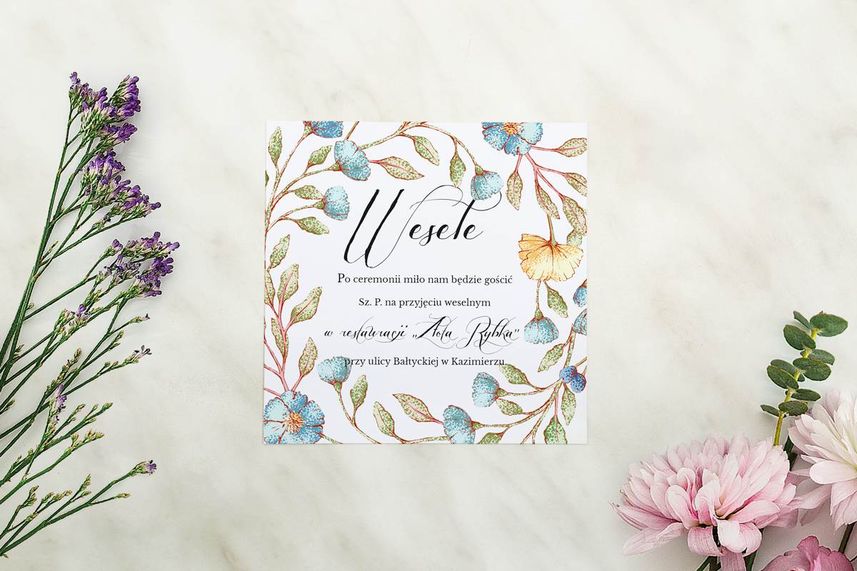 Dodatki ślubne Dodatkowa karteczka Wianki z kokardą -  Kwiaty lnu