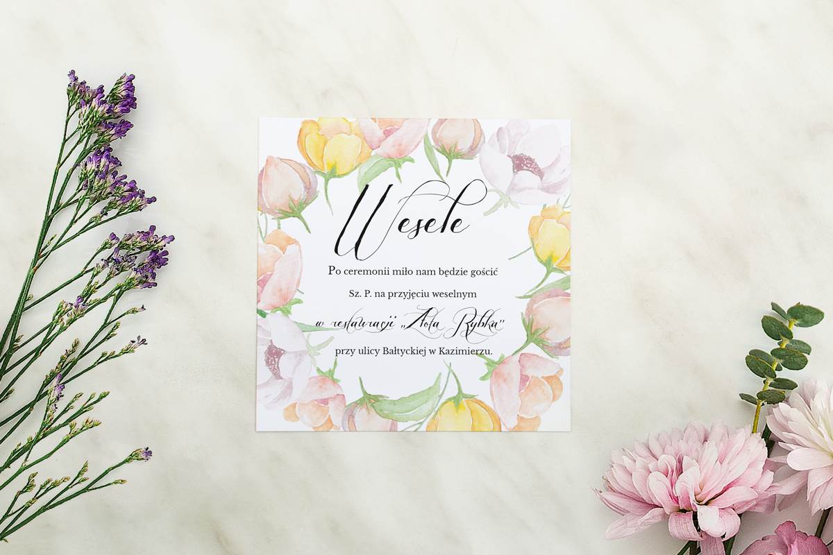 Dodatki ślubne Dodatkowa karteczka Wianki z kokardą -  Pastelowe anemony