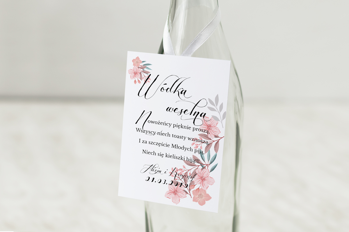 Dodatki ślubne Zawieszka na alkohol do zaproszeń Pudrowe kwiaty