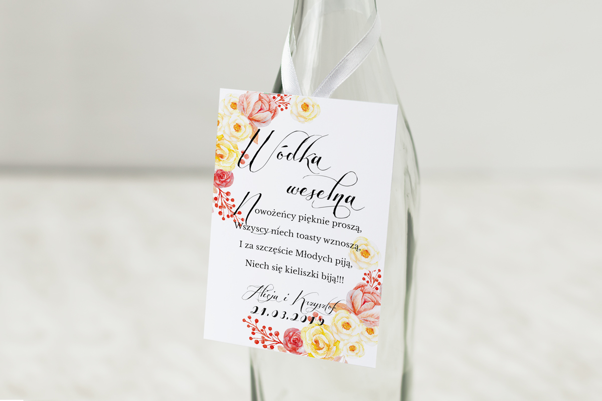 Dodatki ślubne Zawieszka na alkohol do zaproszeń Akwarelowe róże