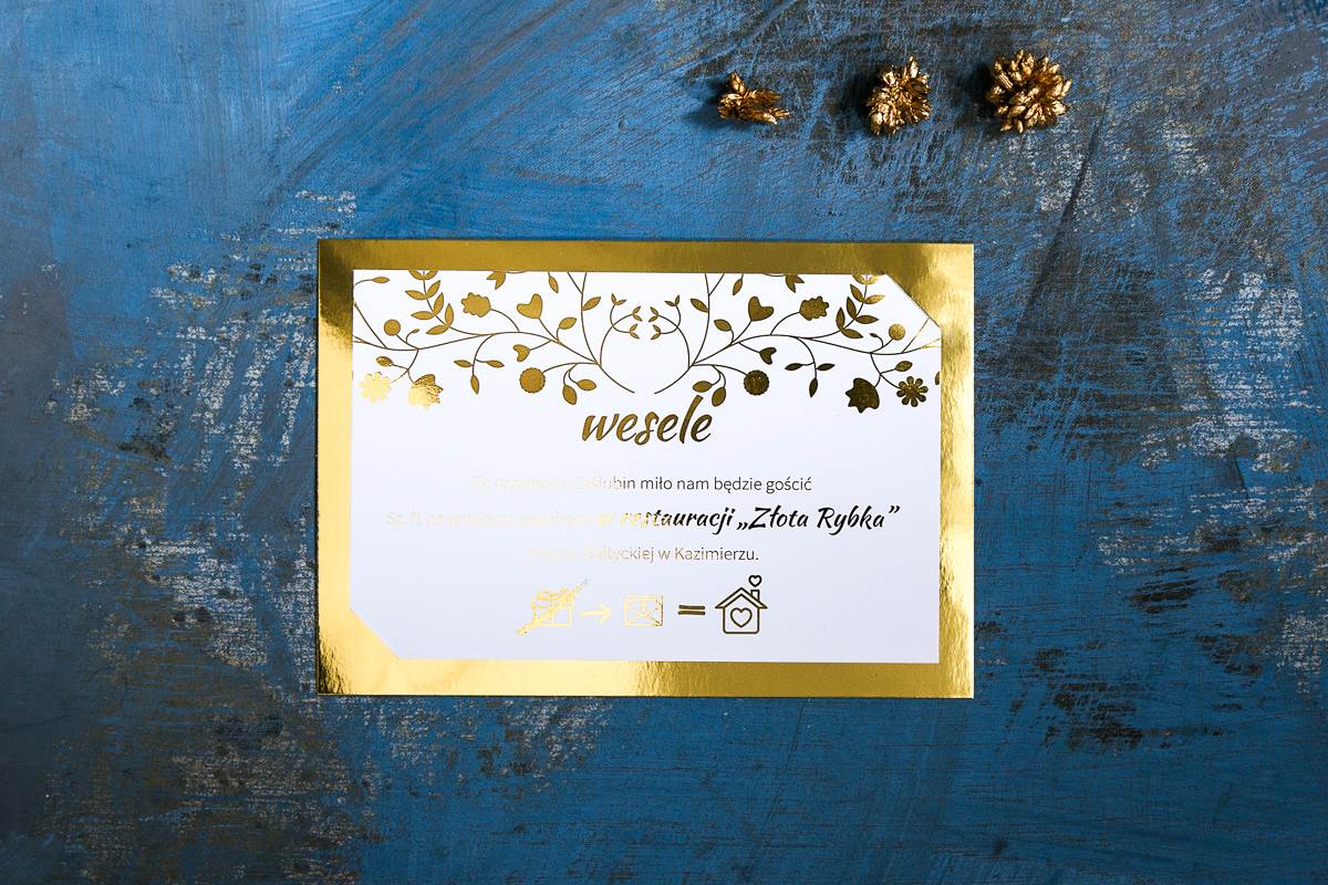 Dodatki ślubne Dodatkowa karteczka do zaproszeń Złote Lustro - Kwiaty i Paprocie