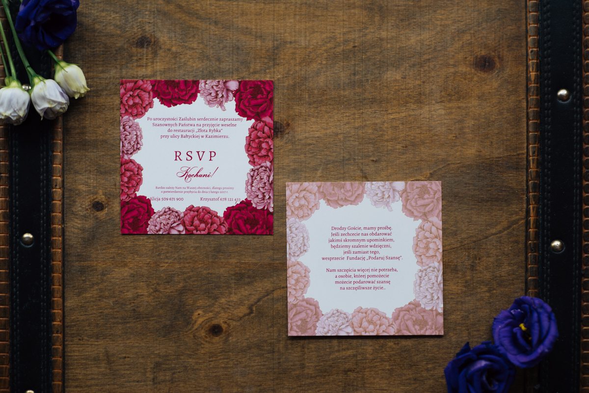Dodatki ślubne Dodatkowa karteczka do zaproszeń Kwadratowa kartka: Różowe Piwonie